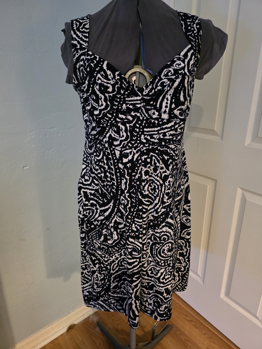LOFT Black and White Printed Midi Dress